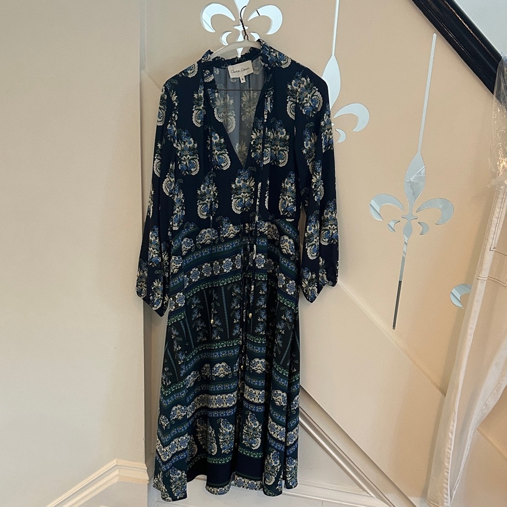 Cara Cara Floral Long Sleeve Dress in Navy and Green